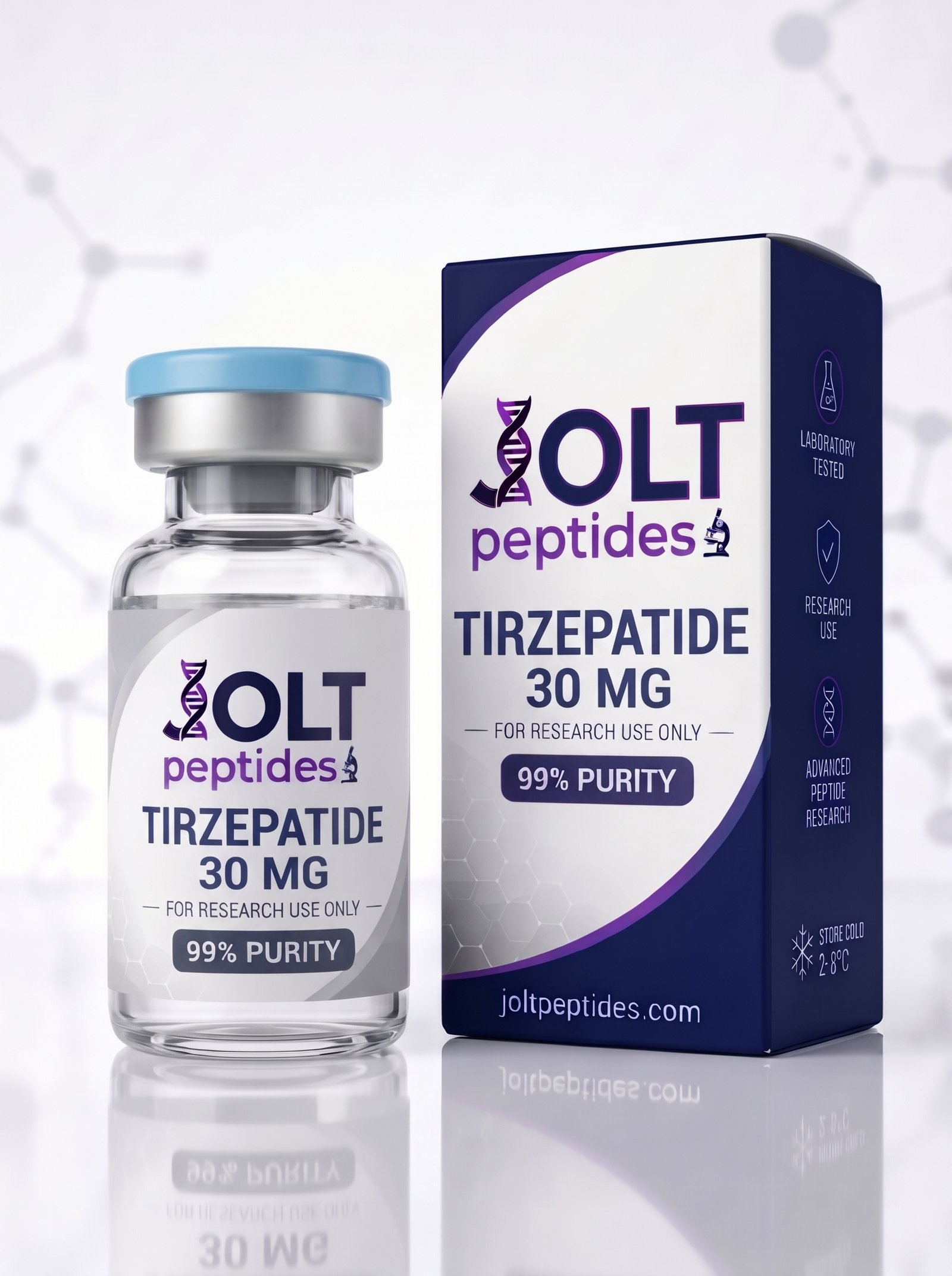 Tirzepatide 30 mg – Jolt Peptides vial and box